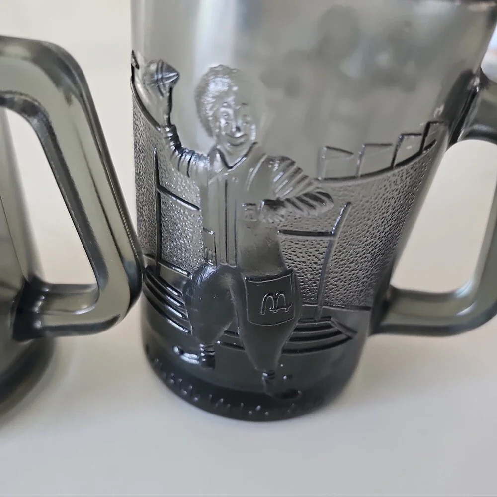 Set of 3 Vintage 1970's McDonalds Sports Smoked Glass Mugs